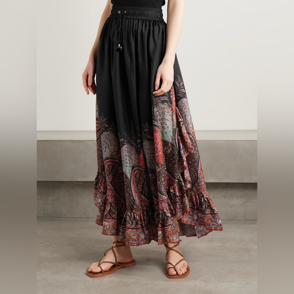 Zimmermann Black and Red Paisley Maxi Skirt